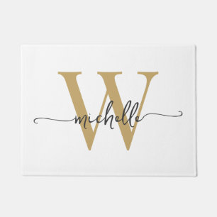 Moderne Elegante Witte en Gouden Monogram Naam Scr Deurmat