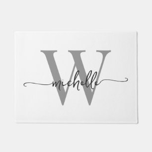 Moderne Elegante Witte Grijze Monogramnaam Schrift Deurmat