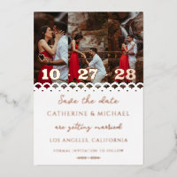 Moderne Elegante Witte Kant Foto Opslaan De Datum