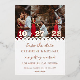 Moderne Elegante Witte Kant Foto Opslaan De Datum Folie Uitnodiging