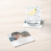 Moderne Elegante Witte Kant Foto Opslaan De Datum Vierkante Kartonnen Onderzetter (Insitu)