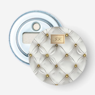Moderne Elegante Witte Leren Geknoopte Goud Button Flesopener