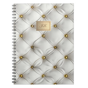Moderne Elegante Witte Leren Geknoopte Goud Notitieboek