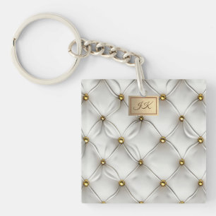 Moderne Elegante Witte Leren Geknoopte Goud Sleutelhanger