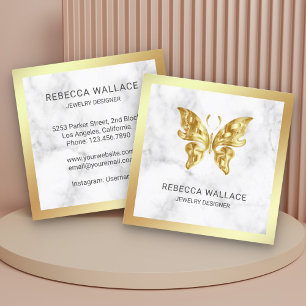 Moderne Elegante Witte Marmer Gouden Folie Vlinder Vierkante Visitekaartje