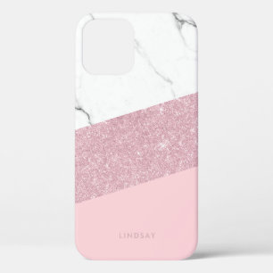Moderne elegante witte marmer & roos goudglitter  iPhone 12 hoesje