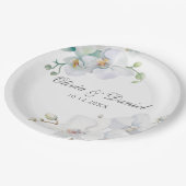 Moderne Elegante Witte Orchidee Bruiloft Papieren Bordje (Gekanteld)