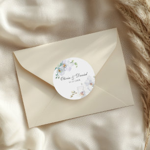 Moderne Elegante Witte Orchidee Huwelijk Ronde Sticker