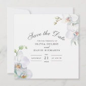 Moderne Elegante Witte Orchidee Save the Date Kaar (Voorkant)