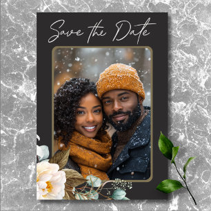 Moderne Elegante Witte Pioenen Zwarte Trouwfoto Save The Date