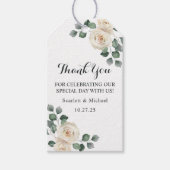 Moderne Elegante Witte Rose Gouden Boog Bruiloft Cadeaulabel (Voorkant)