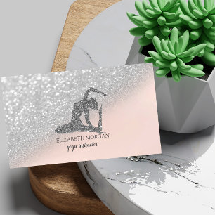 Moderne Elegante Zilveren Glitter Yoga Meisje Boke Visitekaartje