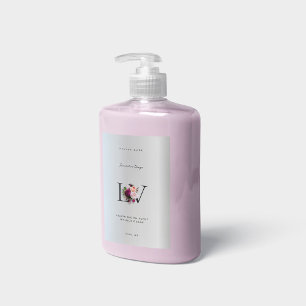 Moderne Elegante Zilveren Monogram Bloemige Roos S Voedselcontainer Etiket