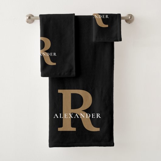 Moderne elegante zwart goud monogram vet typografi bad handdoek (Insitu)