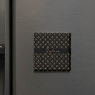 Moderne Elegante Zwart-Gouden Monogramnaam Magneet