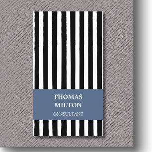 Moderne Elegante Zwart Wit Blauw Stripes Consultan Visitekaartje
