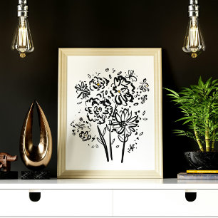 Moderne Elegante Zwart-Wit Bloem (Steen) Poster