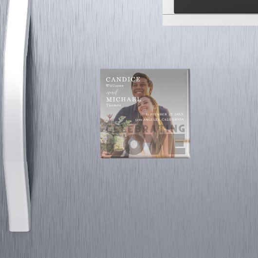 Moderne Elegante Zwart-Wit Fotobruiloft Magneet