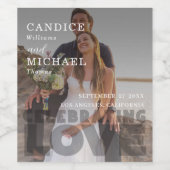 Moderne Elegante Zwart-Wit Fotobruiloft Wijn Etiket (Enkel label)