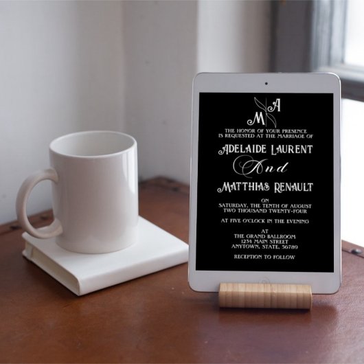 Moderne Elegante Zwart & Wit Gestreepte Huwelijk Kaart