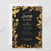 Moderne Elegante Zwarte en Gouden Bloemige Save th Save The Date (Voorkant)
