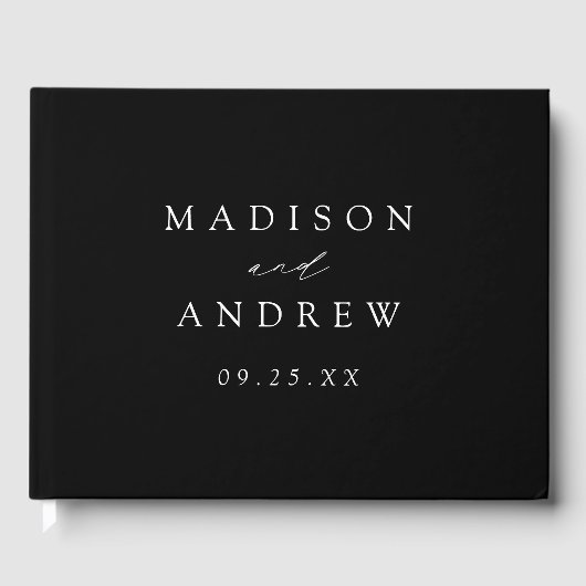 Moderne Elegante Zwarte en Witte Bruiloft Gastenboek (Voorkant)