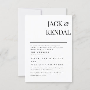 Moderne Elegante Zwarte en Witte Persoonlijke RSVP Kaartje