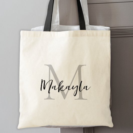 Moderne Elegante Zwarte Gepersonaliseerde Monogram Tote Bag