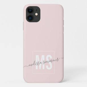 Moderne elegante zwarte roze scriptnaam monogram iPhone 11 hoesje