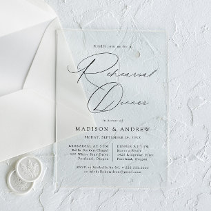 Moderne Elegante Zwarte Script Oefenavond Dinner Acryl Uitnodigingen