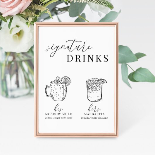 Moderne Elegante Zwarte & Witte Handtekening Drank