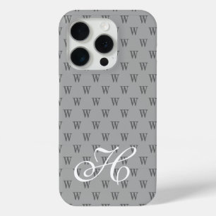 Moderne Elegante Zwarte Witte Monogram Patroon iPhone 15 Pro Case