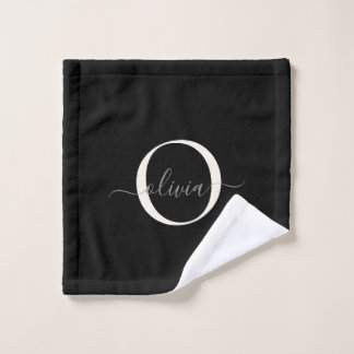 Moderne Elegante Zwarte Witte Monogram Script Bad Handdoek