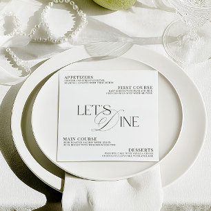 Moderne Elegante Zwarte & Witte Trouwdiner Menu