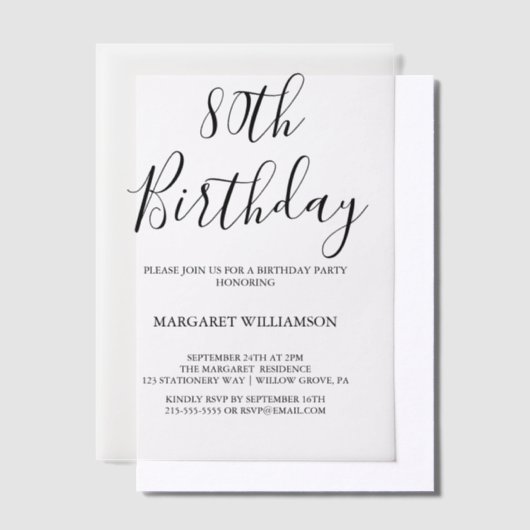 Moderne elegantie 80e verjaardag vellum uitnodigingen (Offset)