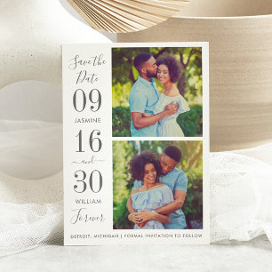 Moderne elegantie houtskoolgrijze trouwfoto save the date