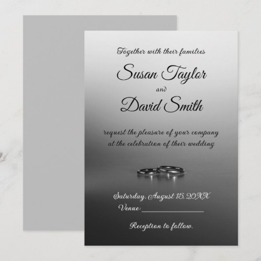 Moderne elegantie: zwart-wit-grijs bruiloft Kaart (Voorkant / Achterkant)