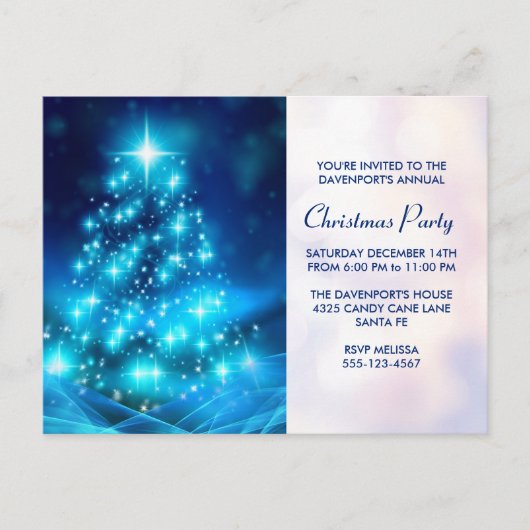 Moderne Elektrische Blauwe Kerstboom Partij Uitnod Briefkaart (Voorkant)