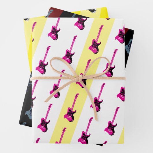 Moderne elektrische gitaar Zwart Geel Roze Blauw C Inpakpapier Vel (In situ)