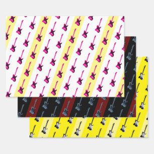 Moderne elektrische gitaar Zwart Geel Roze Blauw C Inpakpapier Vel