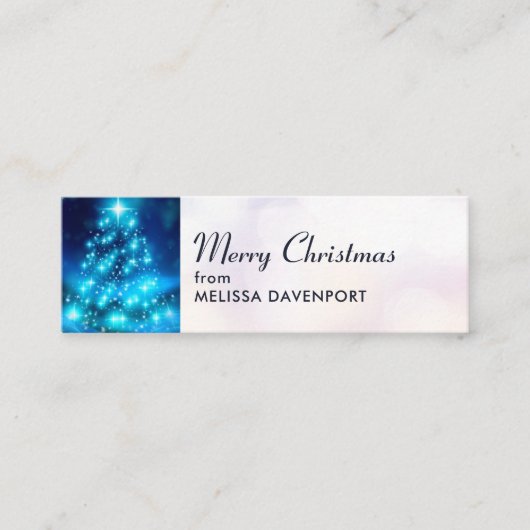 Moderne elektronische blauw kerstboom met licht mini visitekaartje (Voorkant)