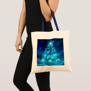 Moderne elektronische blauw kerstboom met licht tote bag
