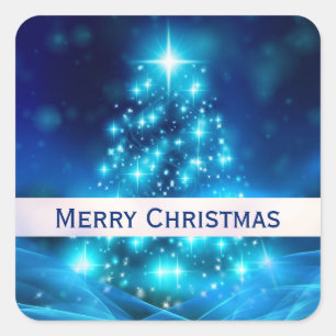 Moderne elektronische blauw kerstboom met licht vierkante sticker