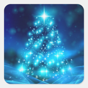 Moderne elektronische blauw kerstboom met licht vierkante sticker