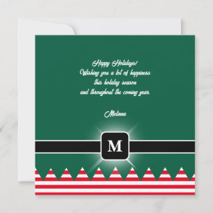 Moderne Elf Dennengroen Vakantie Monogram Feestdagenkaart