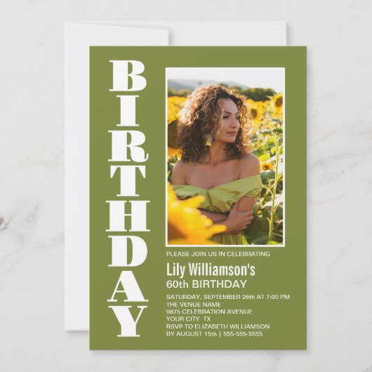 Moderne Elke Leeftijd Groene Witte Foto Birthday P Kaart (Voorkant)