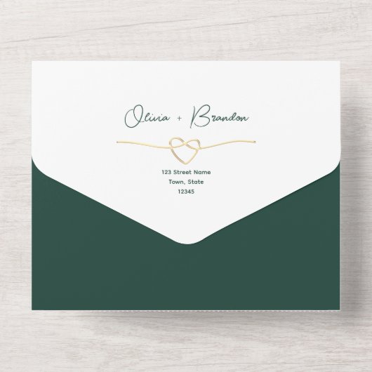 Moderne Emerald Green Gold bruiloft All In One Uitnodiging (Achterkant)