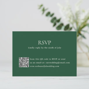 Moderne Emerald Green QR-code Elegante bruiloft RSVP Kaartje