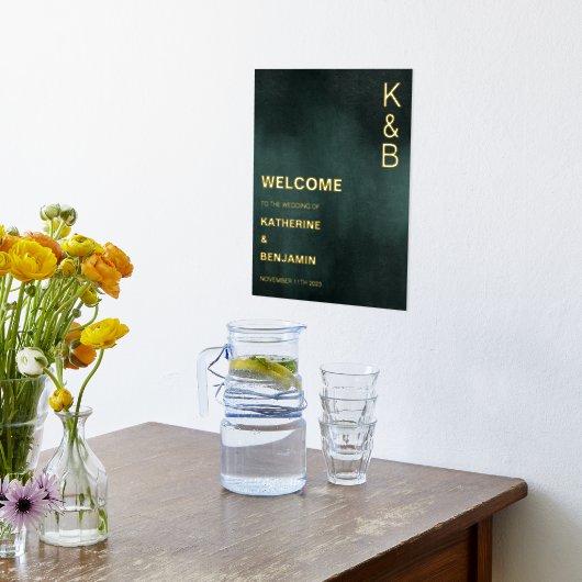 Moderne Emerald Groen Zwart Welkom Gouden Folie Folie Afdrukken (Laag (Keuken))