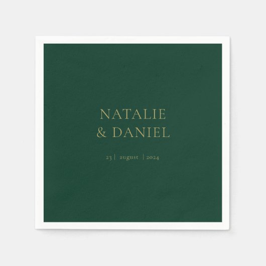 Moderne Emerald Groene en Gouden Chique Bruiloft Servet (Voorkant)